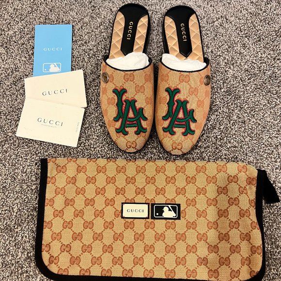 RARE! GUCCI GG Monogram limited edition LA Dodgers Mule Slides - Picture 1 of 5